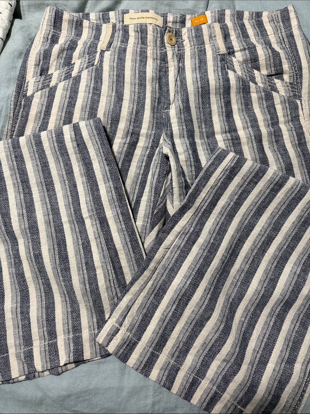 Pilcro Anthropologie Striped Blue  White Women’s wide leg  - Casual linen pants